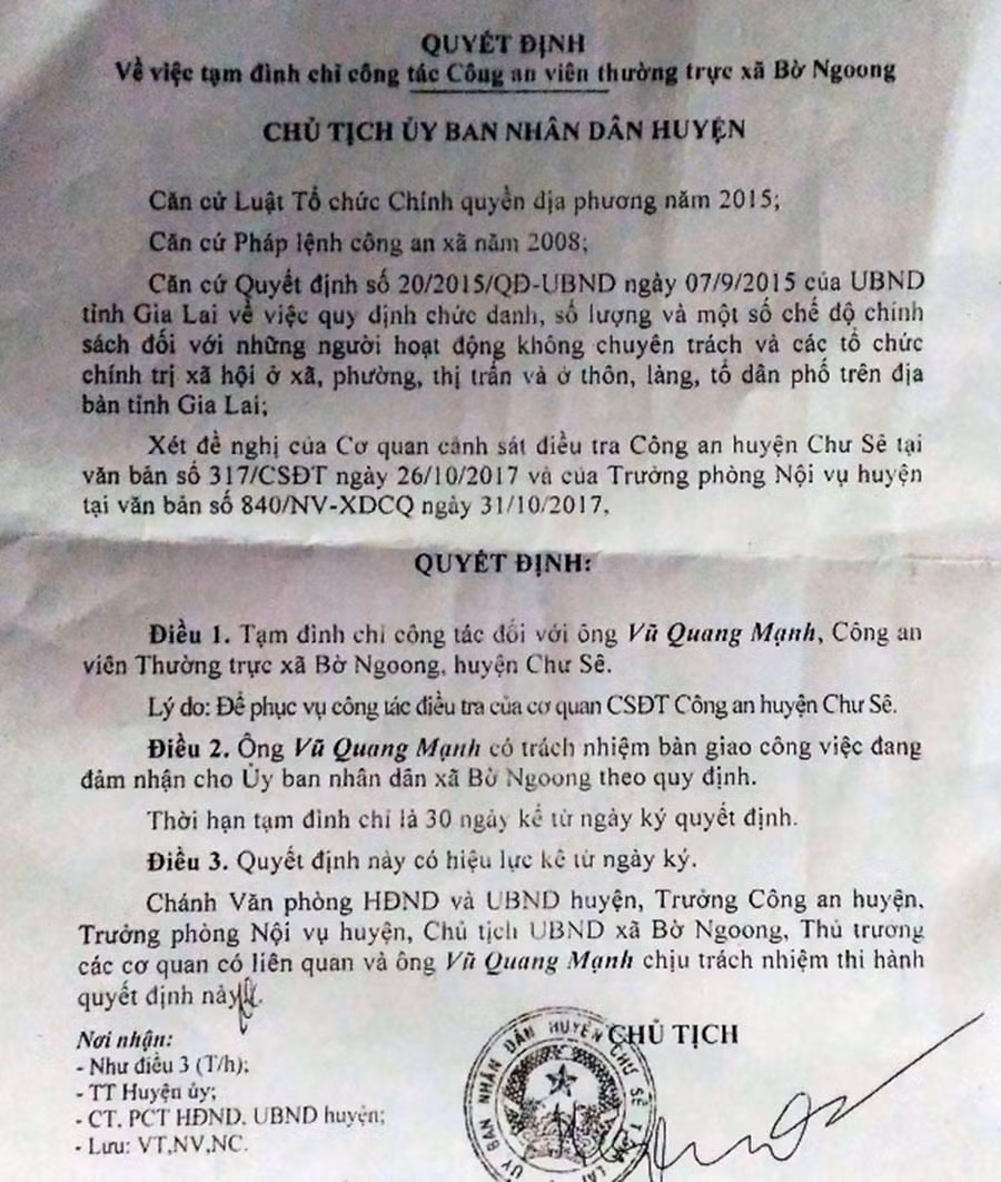 Quyết định về việc tạm đình chỉ công tác đối với ông Vũ Quang Mạnh. Quyết định về việc tạm đình chỉ công tác đối với ông Vũ Quang Mạnh.