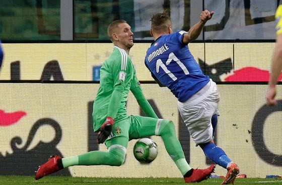  Immobile (11, Italia) đối mặt với thủ môn Olsen