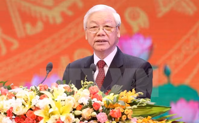 Tổng Bí thư Nguyễn Phú Trọng đọc diễn văn tại lễ kỷ niệm.