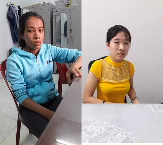 Bảo mẫu Đào (phải) và Quỳnh tại cơ quan công an