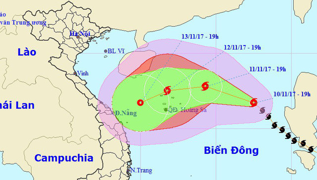Sơ đồ dự báo hướng đi bão số 13 - Ảnh: Trung tâm Dự báo khí tượng thủy văn trung ương Sơ đồ dự báo hướng đi bão số 13 - Ảnh: Trung tâm Dự báo khí tượng thủy văn trung ương