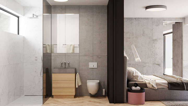 Kệ rửa tay bằng gỗ nổi bật trên nền tường bê tông. Kệ rửa tay bằng gỗ nổi bật trên nền tường bê tông.