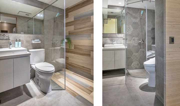 Trong phòng tắm màu xanh bạc hà được thay thế chủ yếu bằng tông màu xám dễ kết hợp và làm sạch hàng ngày  Trong phòng tắm màu xanh bạc hà được thay thế chủ yếu bằng tông màu xám dễ kết hợp và làm sạch hàng ngày