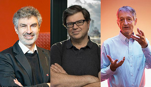  Từ trái qua phải lần lượt là Yoshua Bengio, Yann LeCun và Geoff Hinton.