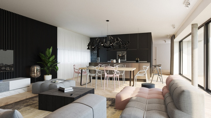 Bàn ăn và bếp nấu đặt liền kề nhưng vẫn có sự phân chia rõ ràng thông qua màu sắc tường. Bàn ăn và bếp nấu đặt liền kề nhưng vẫn có sự phân chia rõ ràng thông qua màu sắc tường.