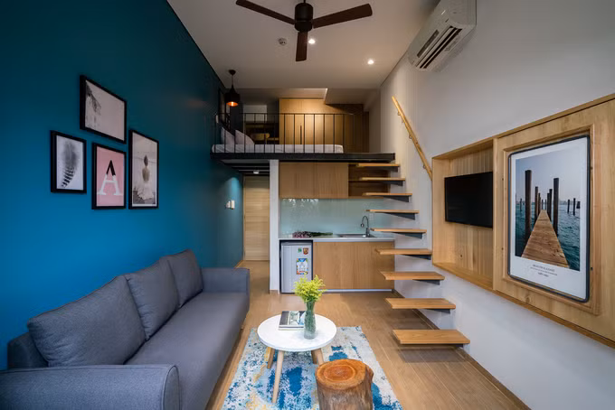 Các tầng giữa bố trí các căn hộ. Phần trước là các căn hộ có gác lửng với khu vệ sinh, bếp, phòng khách tích hợp nhỏ gọn bên dưới... Các tầng giữa bố trí các căn hộ. Phần trước là các căn hộ có gác lửng với khu vệ sinh, bếp, phòng khách tích hợp nhỏ gọn bên dưới...