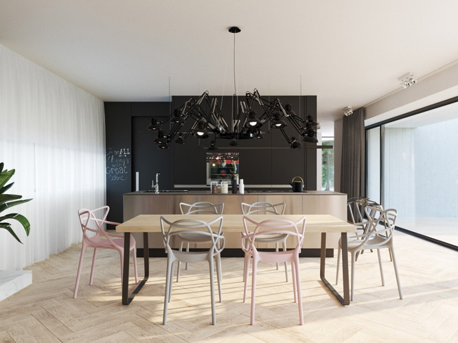 Bàn ăn gỗ kết hợp với ghế ăn và đèn kiểu chân nhện mang đến một không gian ăn uống ấm áp và độc đáo. Bàn ăn gỗ kết hợp với ghế ăn và đèn kiểu chân nhện mang đến một không gian ăn uống ấm áp và độc đáo.