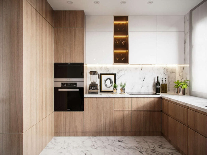 Tủ bếp gỗ bố trí dọc theo tường tăng nét ấm cúng, gần gũi. Tủ bếp gỗ bố trí dọc theo tường tăng nét ấm cúng, gần gũi.