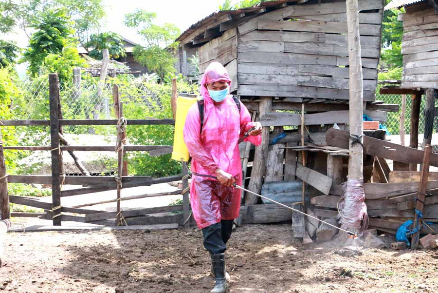 Tiêu độc khử trùng môi trường chăn nuôi. Ảnh: Nguyễn Diệp