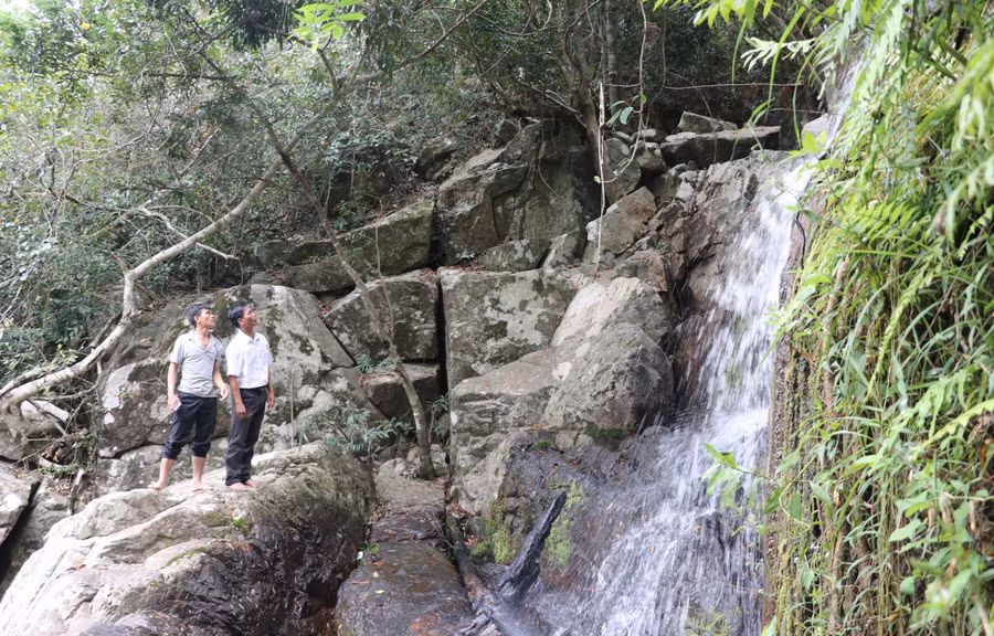 Thiên nhiêm sắp đặt hài hòa, cỏ cây chen, nước tung trắng xóa. Ảnh Ngọc Minh