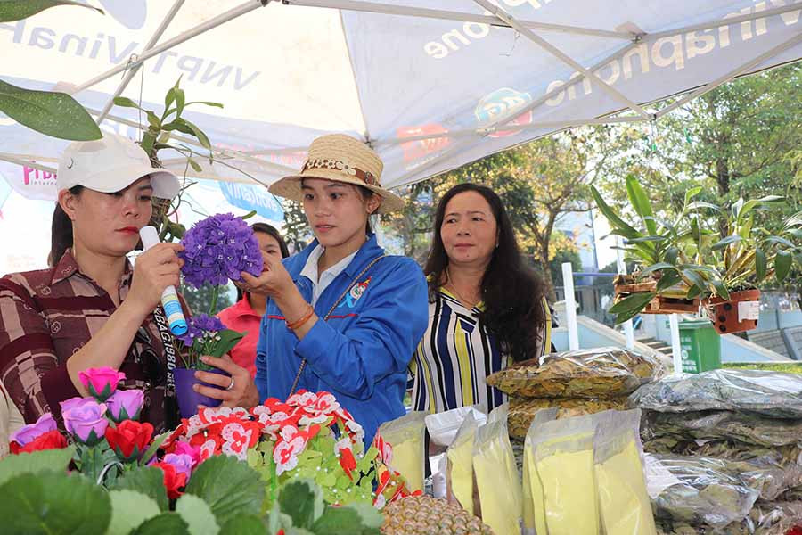  Hàng trăm sản phẩm được bày bán, giới thiệu tại ngày hội khởi nghiệp. Ảnh: N.M