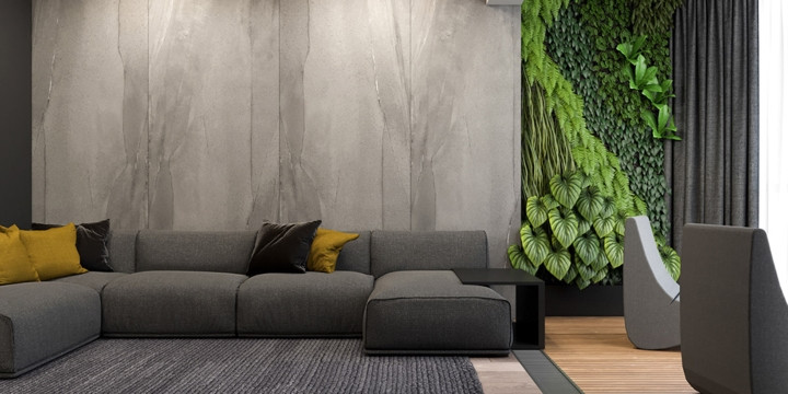 Một khu vườn thẳng đứng đặt ngay trong phòng khách là điểm thu hút đầu tiên khi chúng ta bước vào nhà.  Một khu vườn thẳng đứng đặt ngay trong phòng khách là điểm thu hút đầu tiên khi chúng ta bước vào nhà.