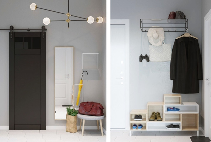 Khu vực lối ra vào trưng bày một vài chiếc kệ gỗ để đặt giày dép và áo khoác tiện lợi. Khu vực lối ra vào trưng bày một vài chiếc kệ gỗ để đặt giày dép và áo khoác tiện lợi.