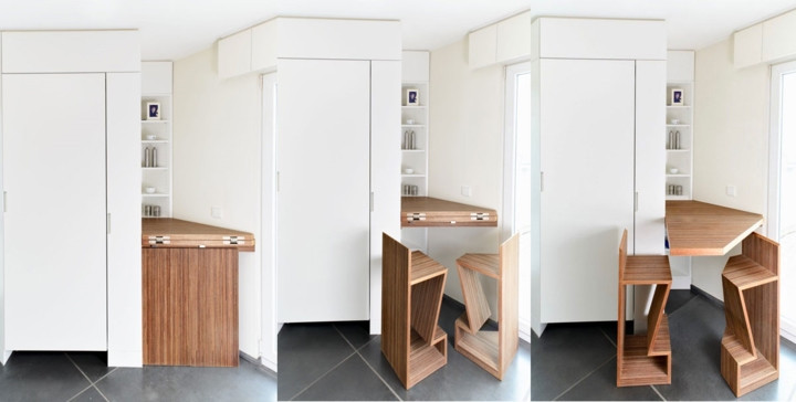 Cách thiết kế bàn có thể kéo ra, gấp vào rất thuận tiện cho những nhà hàng ăn uống hay người dân có diện tích nhà ở khiêm tốn. Cách thiết kế bàn có thể kéo ra, gấp vào rất thuận tiện cho những nhà hàng ăn uống hay người dân có diện tích nhà ở khiêm tốn.