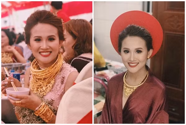  Cô dâu Phú Quý xinh đẹp và nổi bật khi đeo nhiều vàng trong ngày cưới. Ảnh: FBNV.