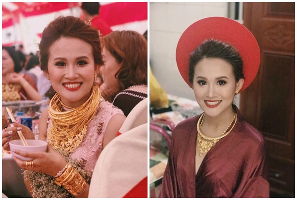  Cô dâu Phú Quý xinh đẹp và nổi bật khi đeo nhiều vàng trong ngày cưới. Ảnh: FBNV.
