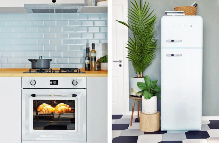 Tủ lạnh đặt gọn gàng sát tường bên cạnh chậu cây trang trí, tường nhà bếp ốp đá màu xanh mang lại cái nhìn tươi sáng cho khu vực này. Tủ lạnh đặt gọn gàng sát tường bên cạnh chậu cây trang trí, tường nhà bếp ốp đá màu xanh mang lại cái nhìn tươi sáng cho khu vực này.