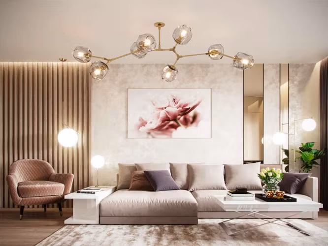 Gia chủ sử dụng thảm trải sàn và tường màu lông chuột đóng khung khu vực tiếp khách mà không cần đến tường ngăn, mang đến không gian rộng và thoáng cho căn hộ. Gia chủ sử dụng thảm trải sàn và tường màu lông chuột đóng khung khu vực tiếp khách mà không cần đến tường ngăn, mang đến không gian rộng và thoáng cho căn hộ.