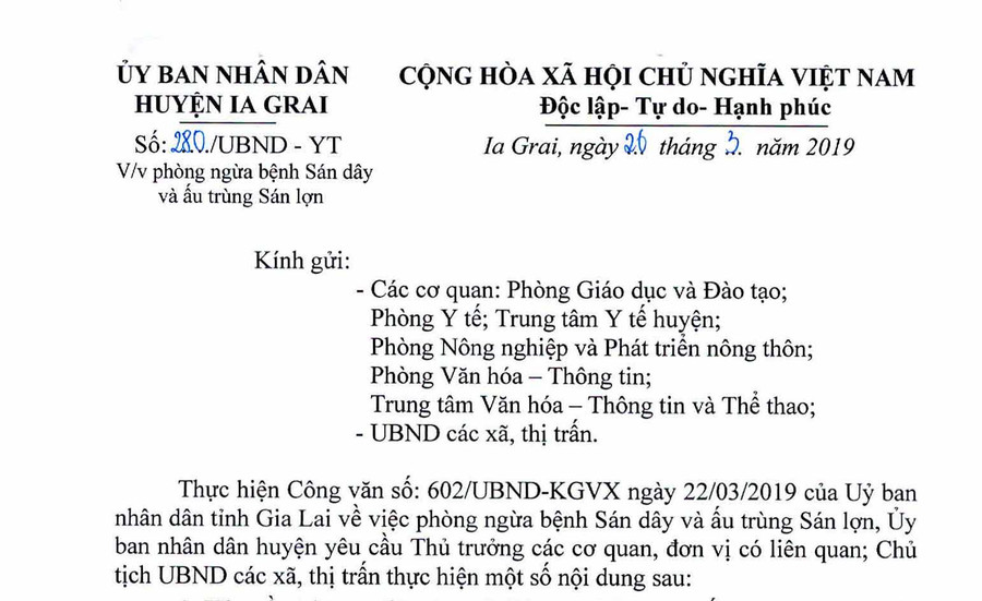 Công văn của UBND huyện Ia Grai. Ảnh: Ngọc Sang