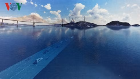 Phối cảnh minh họa dự án hầm đường bộ vượt biển qua vịnh Cửa Lục.