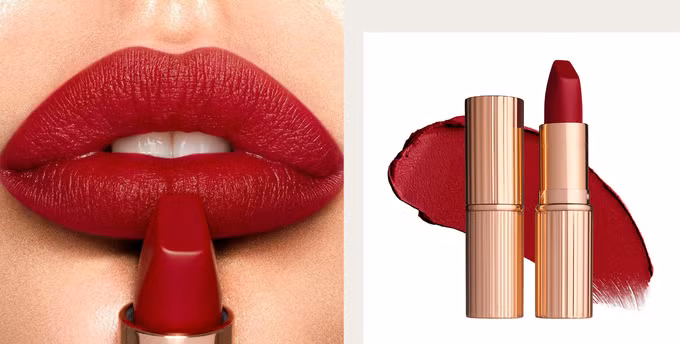 Tone đỏ sẫm, đỏ rượu vang luôn là lựa chọn được ưu tiên trong các bữa tiệc tối, sang trọng. Trong hình là màu son Red Carpet Red được lấy cảm hứng từ thảm đỏ Hollywood của Charlotte Tilbury. 