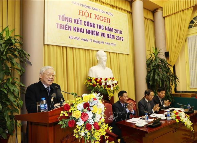 Tổng Bí thư, Chủ tịch nước Nguyễn Phú Trọng phát biểu tại hội nghị. Ảnh: Trí Dũng/TTXVN