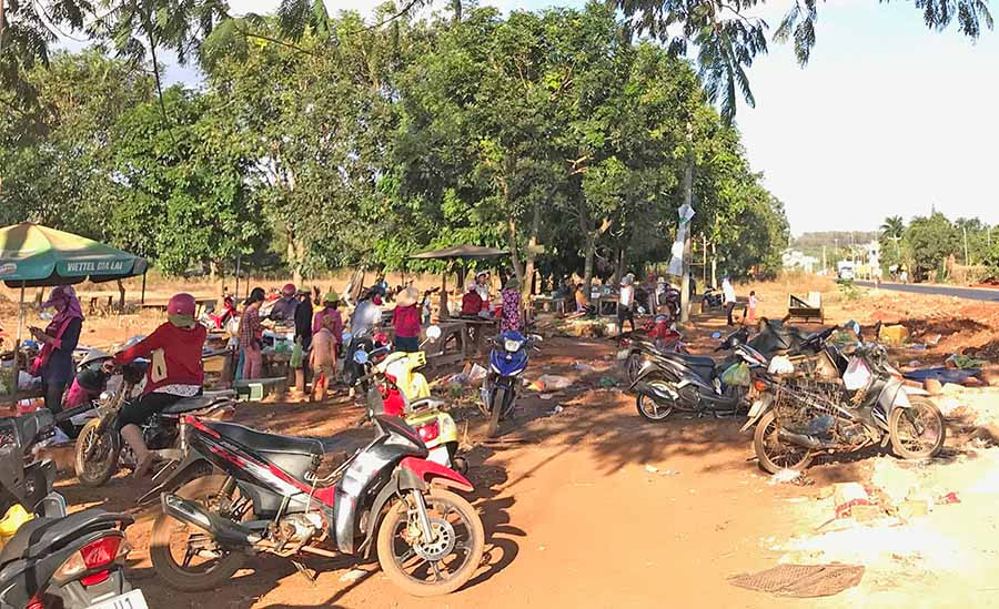  Chợ tự phát bên cạnh quốc lộ 19. Ảnh: P.L