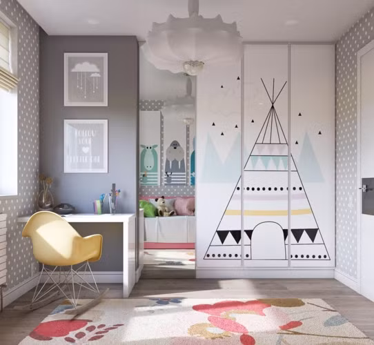 Tủ đựng quần áo màu trắng được trang trí bằng những hình vẽ ngộ nghĩ, trẻ trung phù hợp với các bạn 