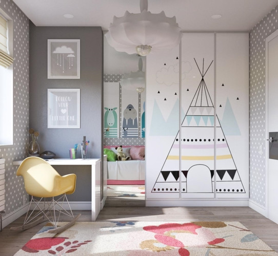 Tủ đựng quần áo màu trắng được trang trí bằng những hình vẽ ngộ nghĩ, trẻ trung phù hợp với các bạn 