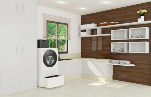 Nếu gia chủ có không gian sống rộng rãi có thể bố trí một phòng giặt riêng.