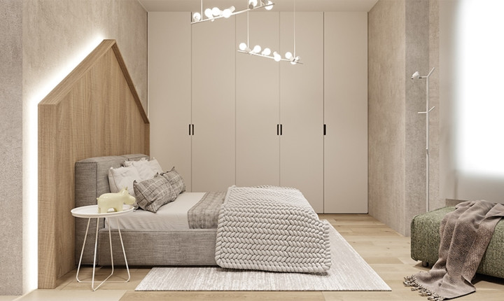 Chiếc giường ngủ bọc nệm êm ái, tường đầu giường nhấn mạnh bằng đèn âm tường tăng sức hút. Chiếc giường ngủ bọc nệm êm ái, tường đầu giường nhấn mạnh bằng đèn âm tường tăng sức hút.