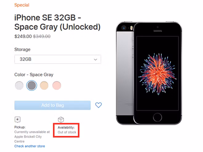 iPhone SE đã không còn hàng trên trang web Apple Store