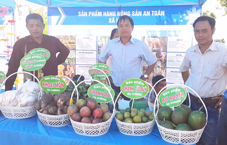  Ông Nguyễn Thanh Sơn (đứng giữa) giới thiệu sản phẩm sạch đến người tiêu dùng. Ảnh: Lê Nam