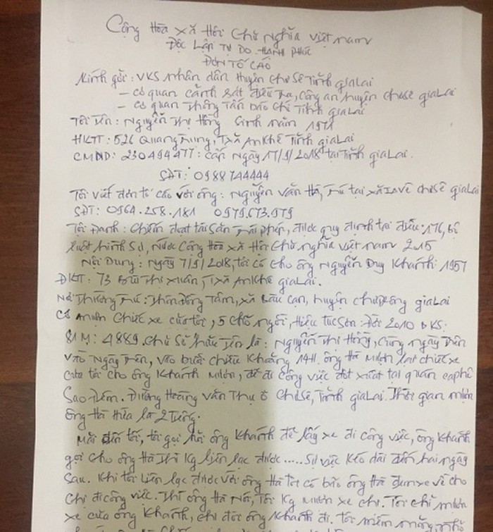 Đơn thư tố cáo được bà Hồng gửi đến các cơ quan chức năng và báo chí