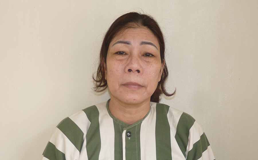 Bị can Nguyễn Thị Hoa tại cơ quan công an. Ảnh: Công an cung cấp.