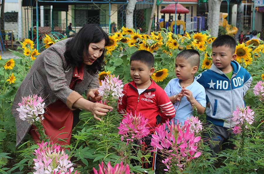  Một tiết học tìm hiểu cấu tạo của cây và hoa ở Trường Mẫu giáo Sao Mai (phường An Phú, thị xã An Khê). Ảnh: N.G