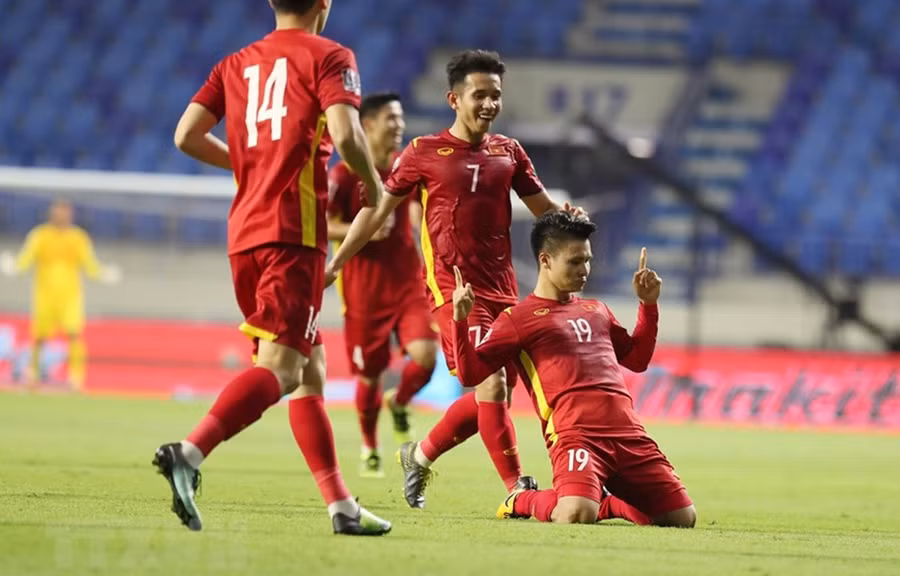 Đội tuyển Việt Nam nhiều khả năng giành vé đi tiếp tại vòng loại World Cup 2022. (Ảnh: TTXVN)