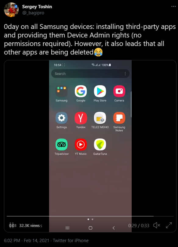 Những lỗ hổng của Samsung được tiết lộ bởi Toshin - Ảnh chụp màn hình Những lỗ hổng của Samsung được tiết lộ bởi Toshin - Ảnh chụp màn hình