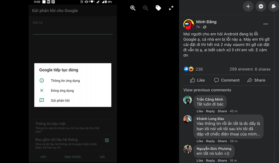 Việc ứng dụng Google đột ngột dừng hoạt động dường như xảy ra diện rộng, không chỉ ảnh hưởng tại Việt Nam. ẢNH CHỤP MÀN HÌNH