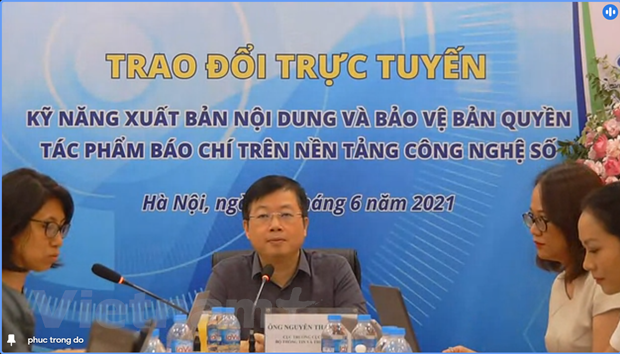 Ông Nguyễn Thanh Lâm, Cục trưởng Cục Báo chí, Bộ Thông tin và truyền thông, tại hội thảo. (Ảnh chụp màn hình)