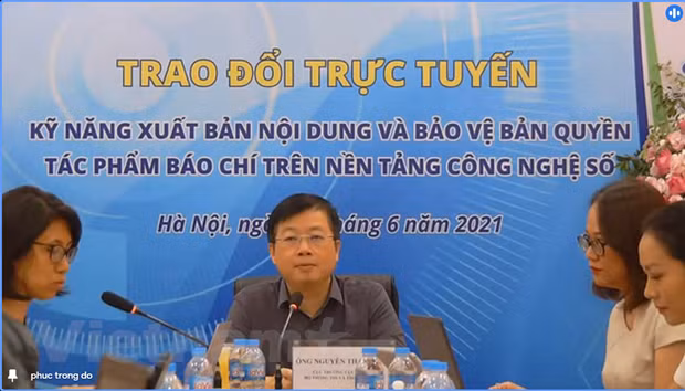 Ông Nguyễn Thanh Lâm, Cục trưởng Cục Báo chí, Bộ Thông tin và truyền thông, tại hội thảo. (Ảnh chụp màn hình)