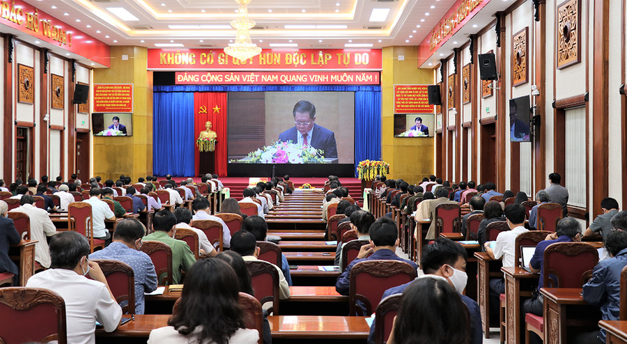 Quang cảnh hội nghị sơ kết chỉ thị số 05 tại điểm cầu tỉnh Gia Lai. Ảnh: Phương Linh