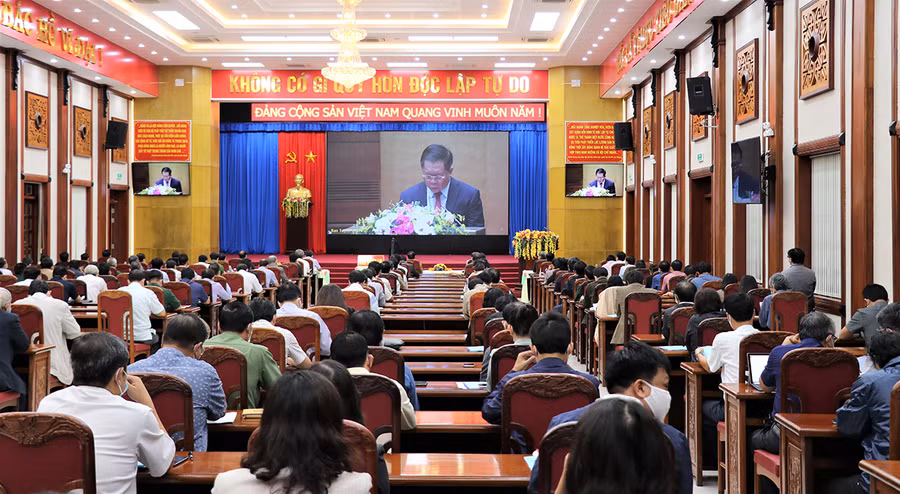 Quang cảnh hội nghị sơ kết chỉ thị số 05 tại điểm cầu tỉnh Gia Lai. Ảnh: Phương Linh