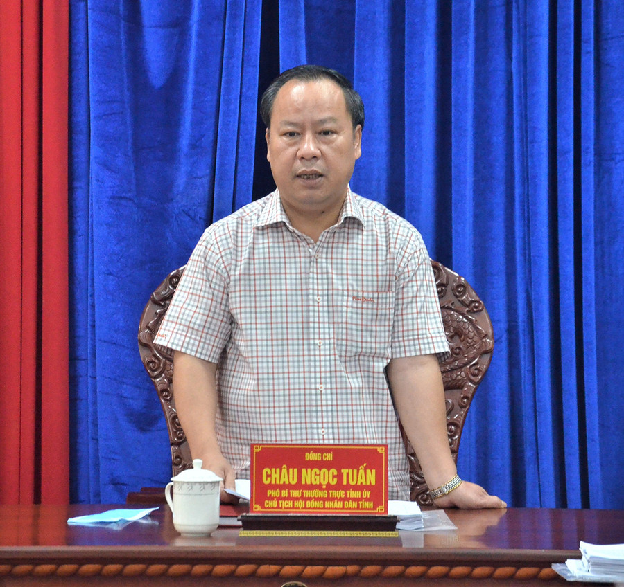 Phó Bí thư Thường trực Tỉnh ủy Châu Ngọc Tuấn phát biểu tại buổi làm việc với Ban Tổ chức Tỉnh ủy. Ảnh: Phương Linh 22 Đồng chí Châu Ngọc Tuấn-Phó Bí thư Thường trực Tỉnh ủy phát biểu tại buổi làm việc với Ban Tổ chức Tỉnh ủy- Ảnh Phương Linh