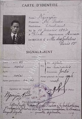  Thẻ căn cước của Nguyễn Ái Quốc ở Paris (Pháp) năm 1919. (Ảnh: Tư liệu/TTXVN phát)