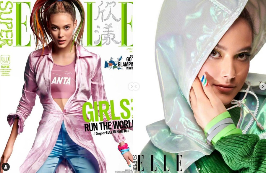 Vận động viên 18 tuổi cũng nhận về rất nhiều hợp đồng biểu diễn với vai trò người mẫu ở cả Mỹ lẫn Trung Quốc và là một gương mặt quen thuộc tại các tuần lễ thời trang. Eileen Gu thừa nhận cô thích âm thanh của máy ảnh khi xuất hiện trên trang bìa tạp chí SuperELLE Trung Quốc vào tháng 4 vừa qua. ẢNH: INSTAGRAM NV