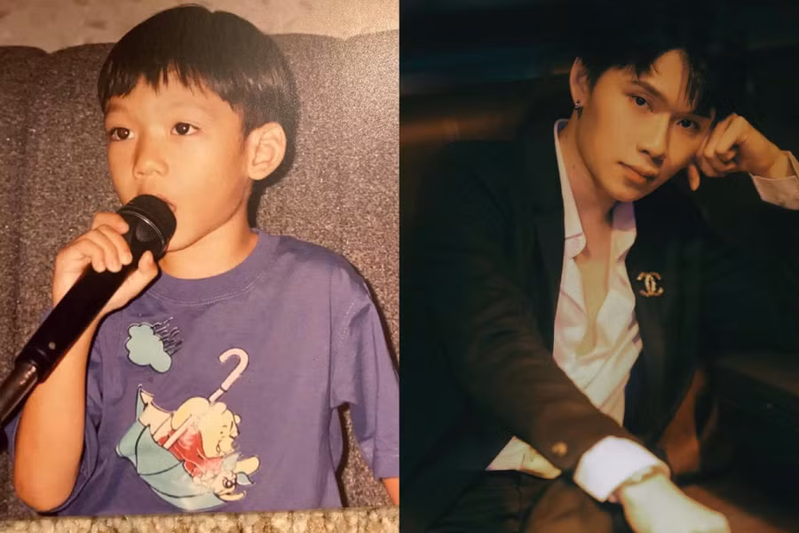 Quang Trung cũng gây sốt khi chia sẻ hình ảnh tuổi thơ của mình. Thời điểm đó, anh sở hữu vẻ ngoài bụ bẫm, đáng yêu. ẢNH: FBNV