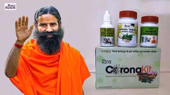 Baba Ramdev phổ biến thông tin sai sự thật liên quan đến sản phẩm Coronil. Ảnh: bar and bench