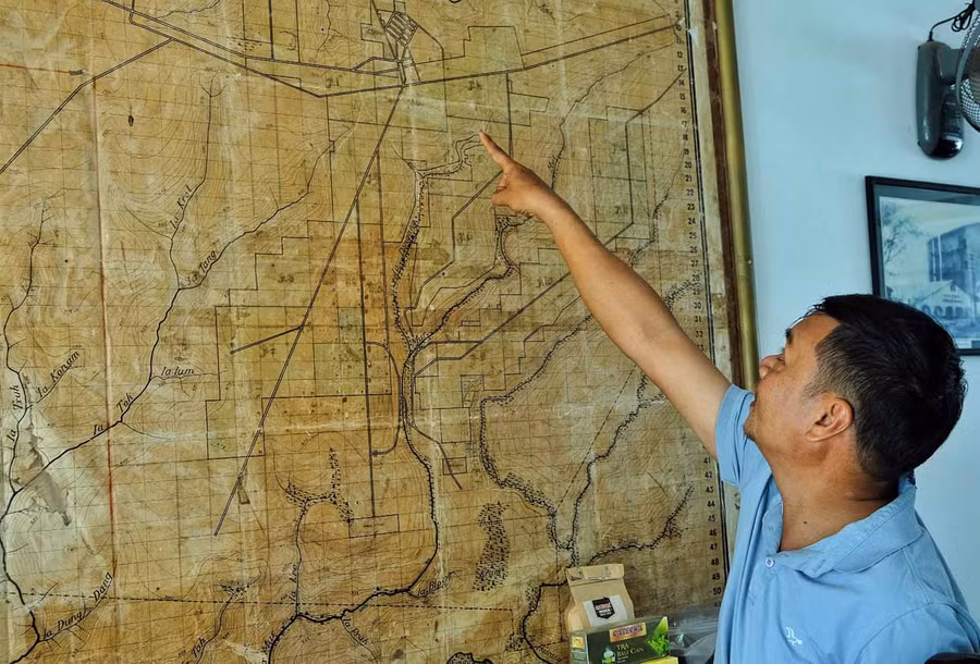 Một phần bản đồ quy hoạch thể hiện rất chi tiết khu vực sở trà Bàu Cạn ngày nay. Ảnh: Hoàng Ngọc