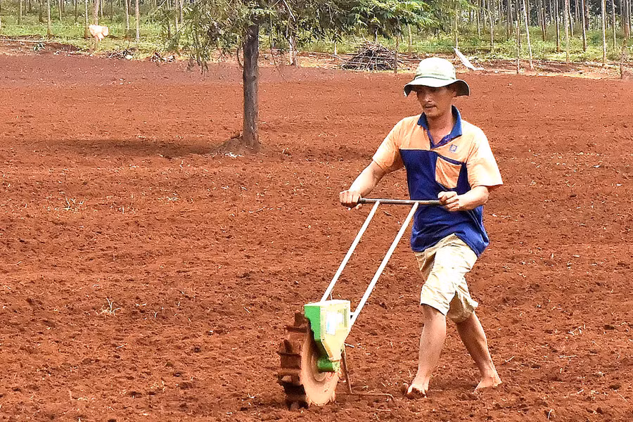  Nông dân huyện Đức Cơ chuẩn bị đất để gieo trồng đậu phộng. Ảnh: Đức Thụy